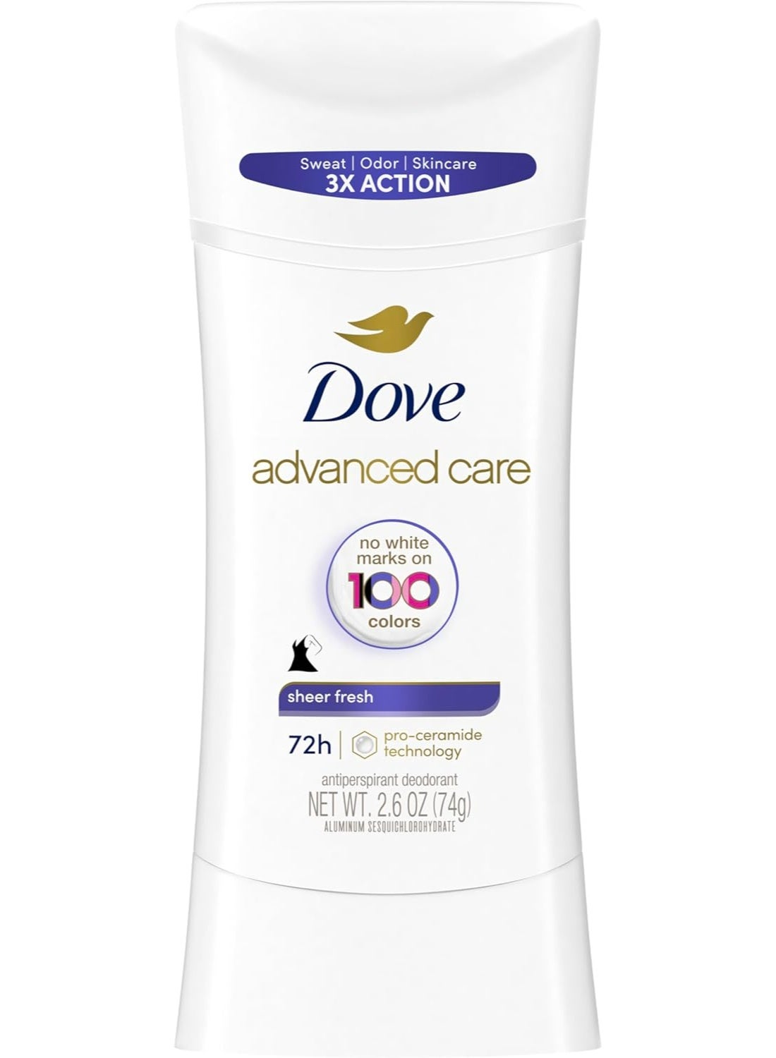 Dove Invisible Stick Antiperspirant Deodorant Sheer Fresh, 48H Sweat & Odor Protection, Alcohol-Free Deodorant Stick for Women, 74g